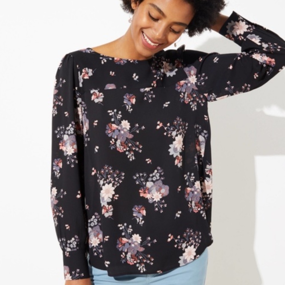 LOFT Petite Bouquet Cutout Back Blouse